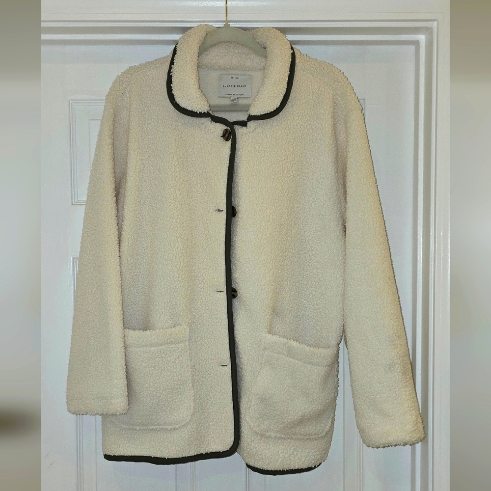Lucky Brand Cream Teddy Jacket with Black Edging